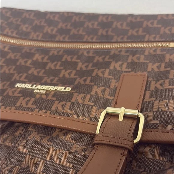 Karl Lagerfeld Brown Messenger Bag with Adjustable Strap and Gold-Tone Hardware - Picture 5 of 8